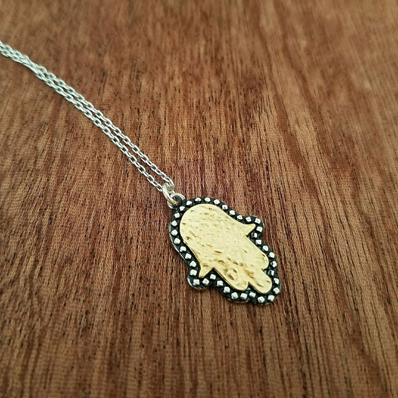 Alef Bet - Two - Tone Hamsa on Gold Chain - ModernTribe