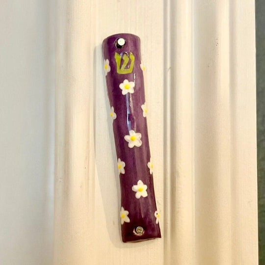 Handmade Ceramic Flower Mezuzah - Purple