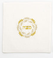 Barbara Shaw Matzah Covers Gold Embroidered Matzah Cover and Afikomen Bag Set