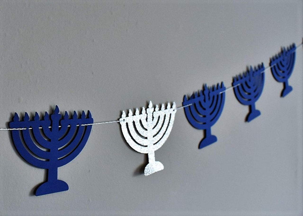 The KitCut - Menorah Garland - Blue and Silver Glitter - ModernTribe