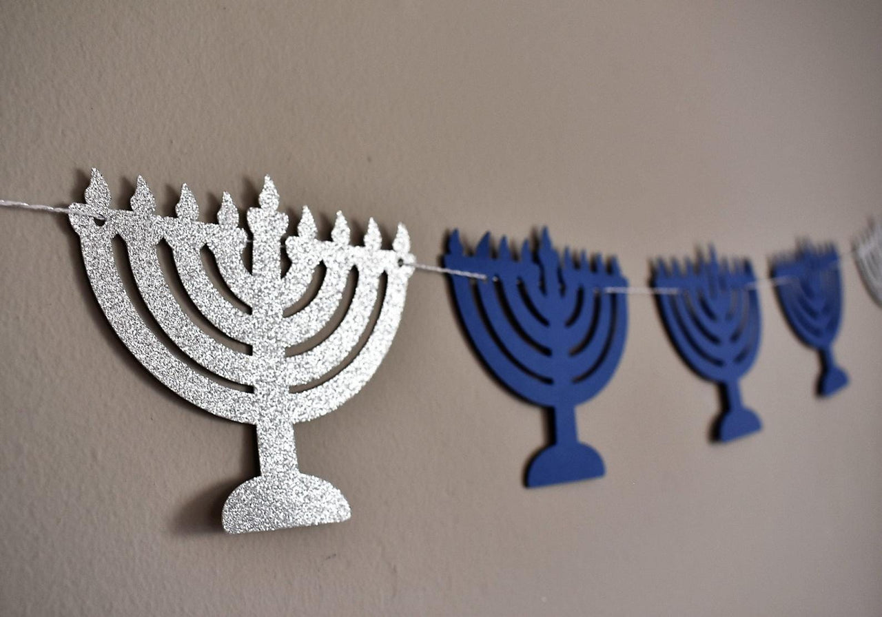 The KitCut - Menorah Garland - Blue and Silver Glitter - ModernTribe