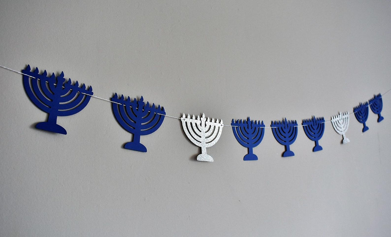 The KitCut - Menorah Garland - Blue and Silver Glitter - ModernTribe