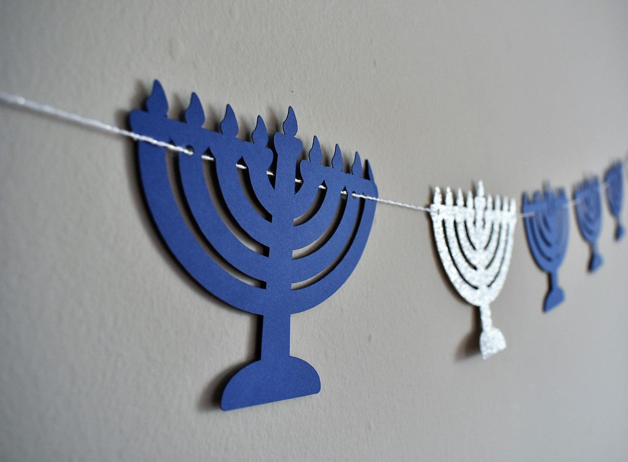 The KitCut - Menorah Garland - Blue and Silver Glitter - ModernTribe