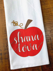 Kitchen Conversation Tea Towels Apple and Bee Rosh Hashanah Pomegranate and Apple Tea Towels