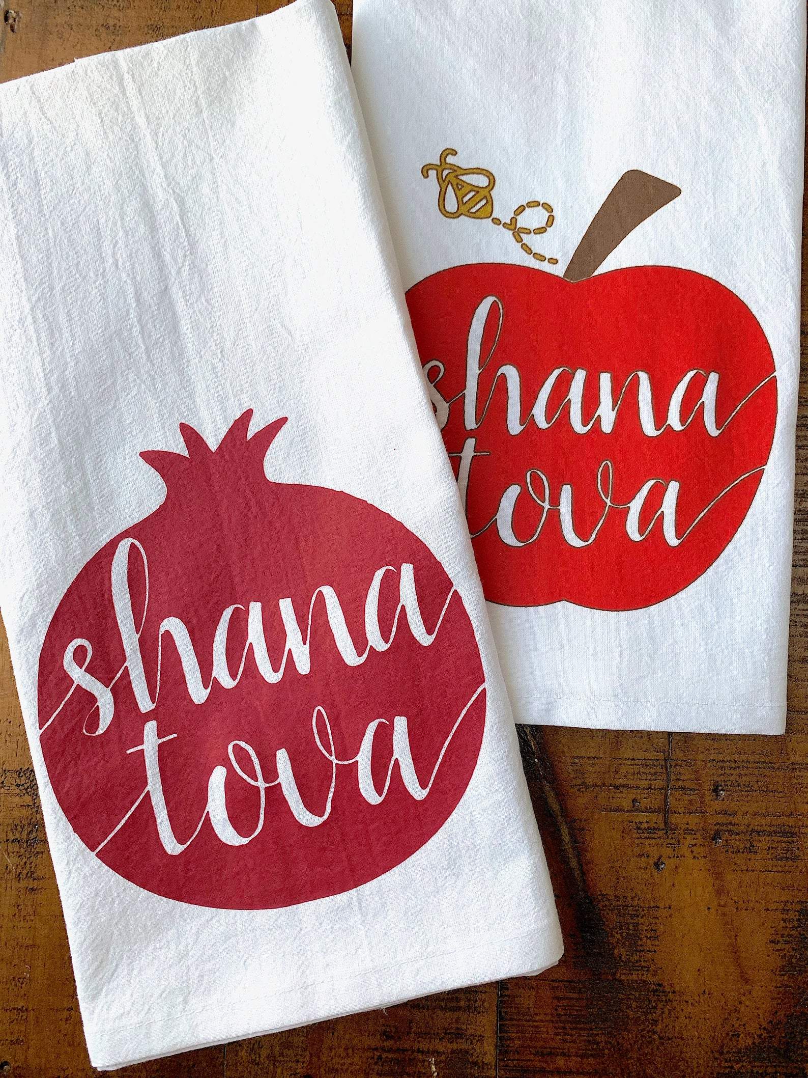 Kitchen Conversation Tea Towels Rosh Hashanah Pomegranate and Apple Tea Towels
