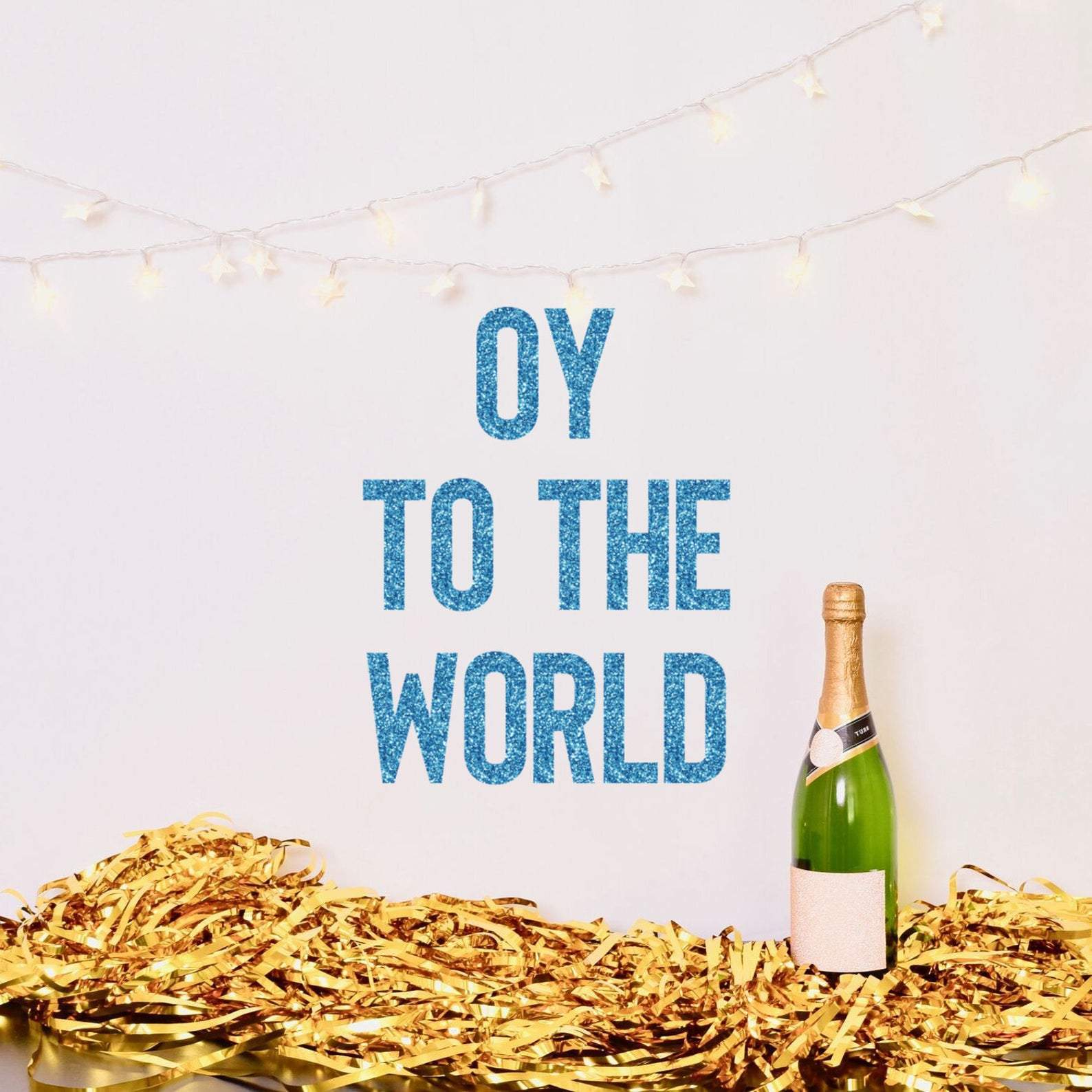 The Happy Ginger Co. Decor Blue Oy to the World Glitter Banner
