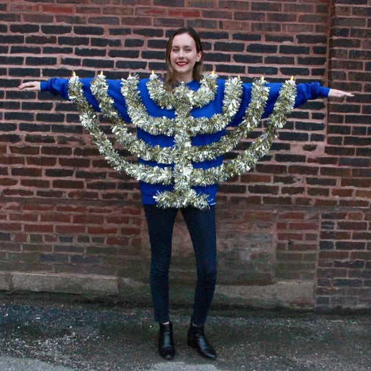 Light Up Menorah Hanukkah Unisex Sweatshirt - Blue or White