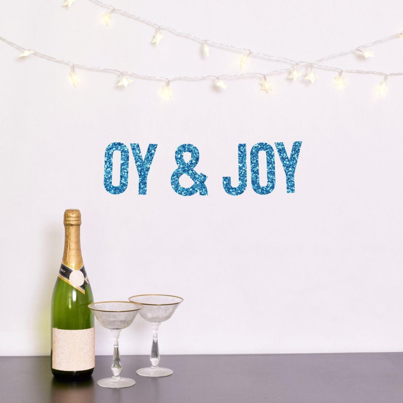 The Happy Ginger Co. Decor Blue Oy and Joy Glitter Banner - Silver or Blue