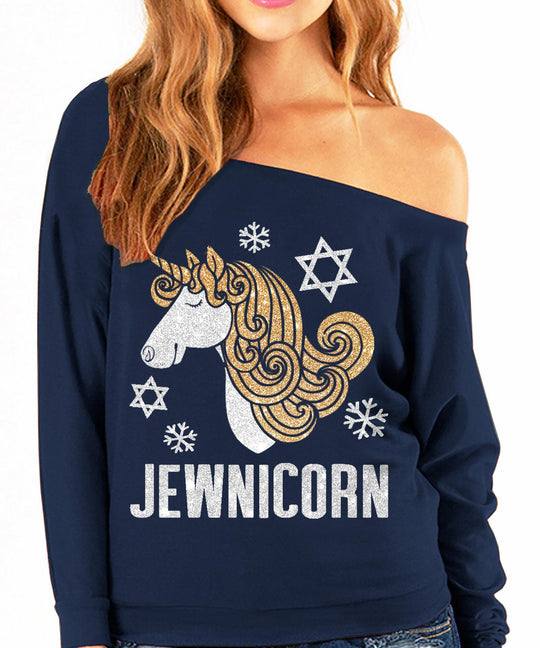 Jewnicorn Glitter Slouchy Women’s Sweatshirt - Navy