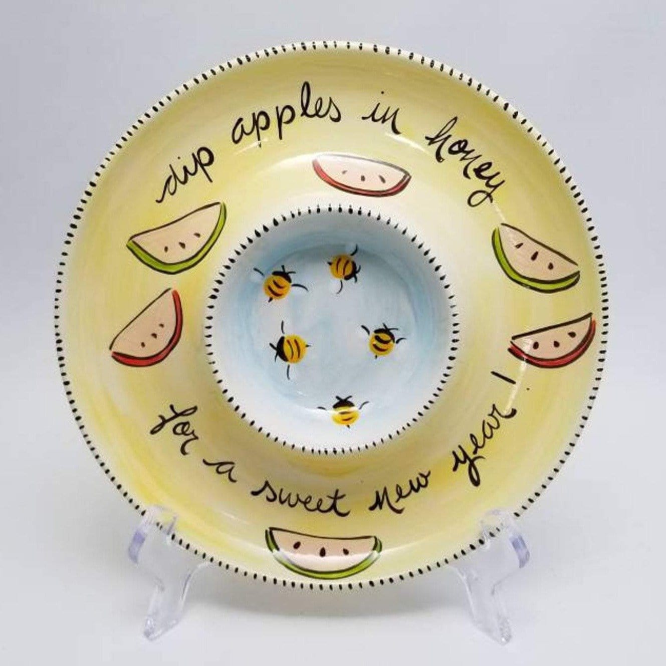 Hand-Painted Ceramic Apples and Honey Dish