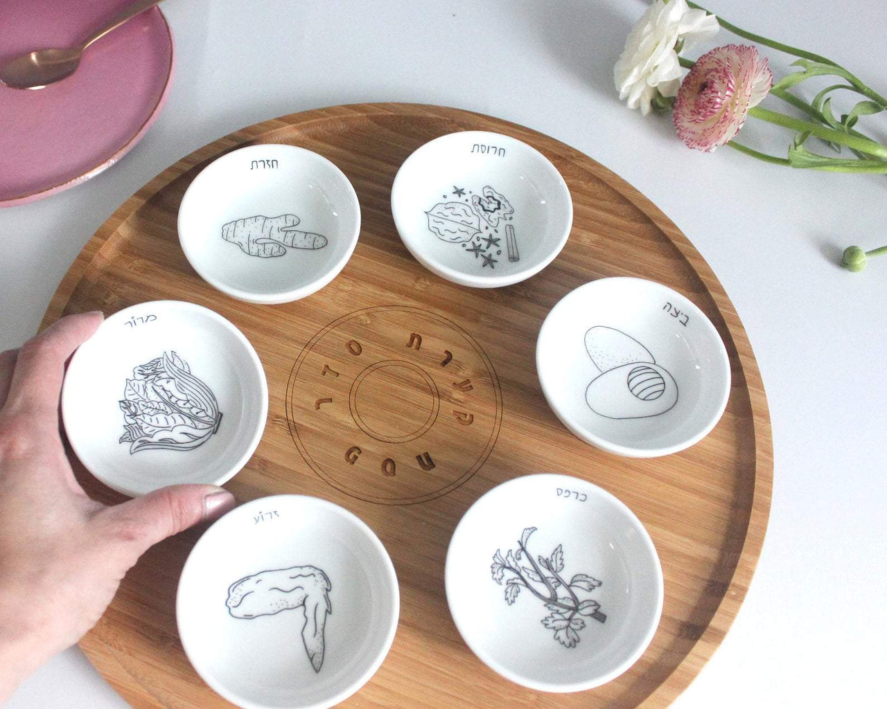 Mickala Design - Modern Bamboo and Porcelain Seder Plate - Black and White - ModernTribe