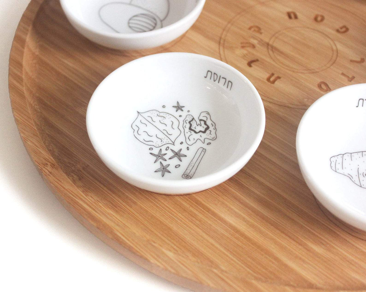 Mickala Design - Modern Bamboo and Porcelain Seder Plate - Black and White - ModernTribe