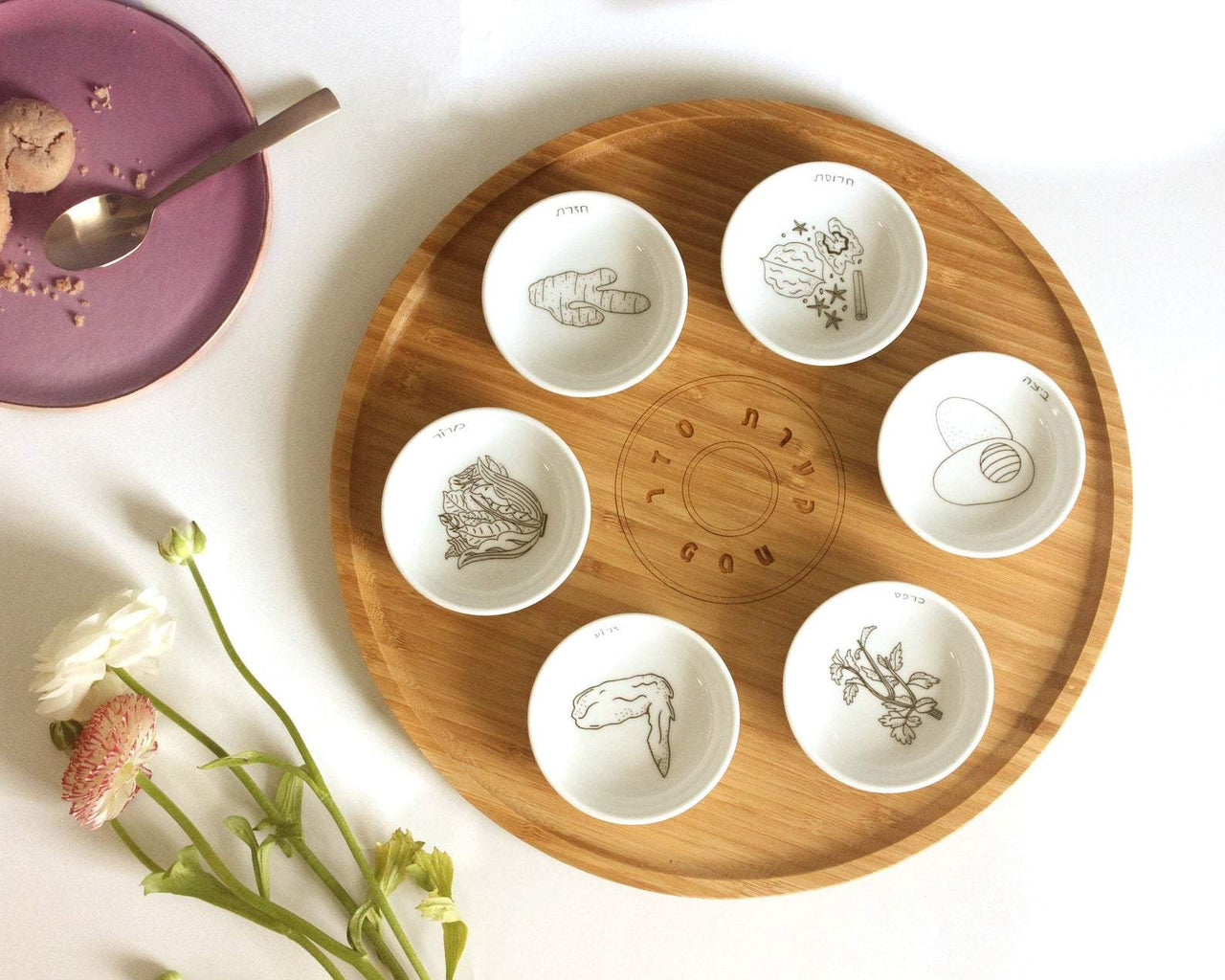 Mickala Design - Modern Bamboo and Porcelain Seder Plate - Black and White - ModernTribe