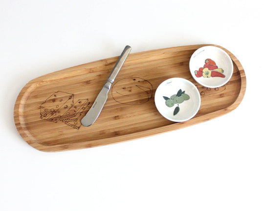 Modern Bamboo and Ceramic Cheese Tray