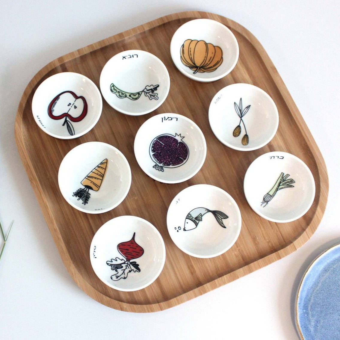 Mickala Design Serving Plate or Platter Modern Rosh Hashanah Seder Plate - Colorful