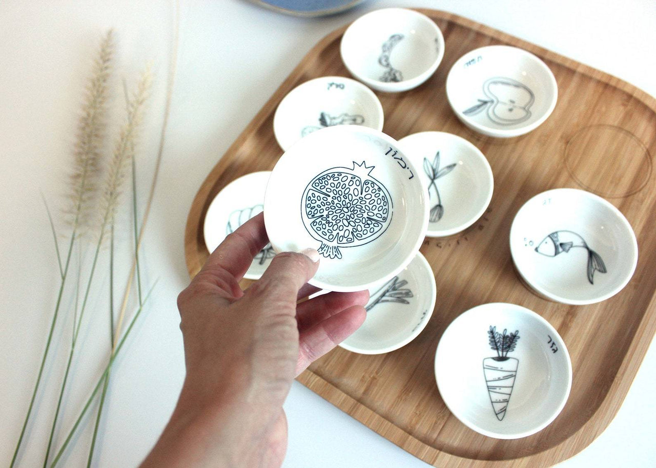 Mickala Design - Modern Rosh Hashanah Seder Plate - Black and White - ModernTribe