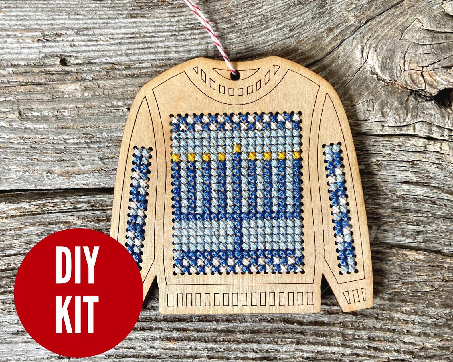 Canadian Stitchery Ornaments Ugly Menorah Sweater DIY Cross Stitch Ornament Kit