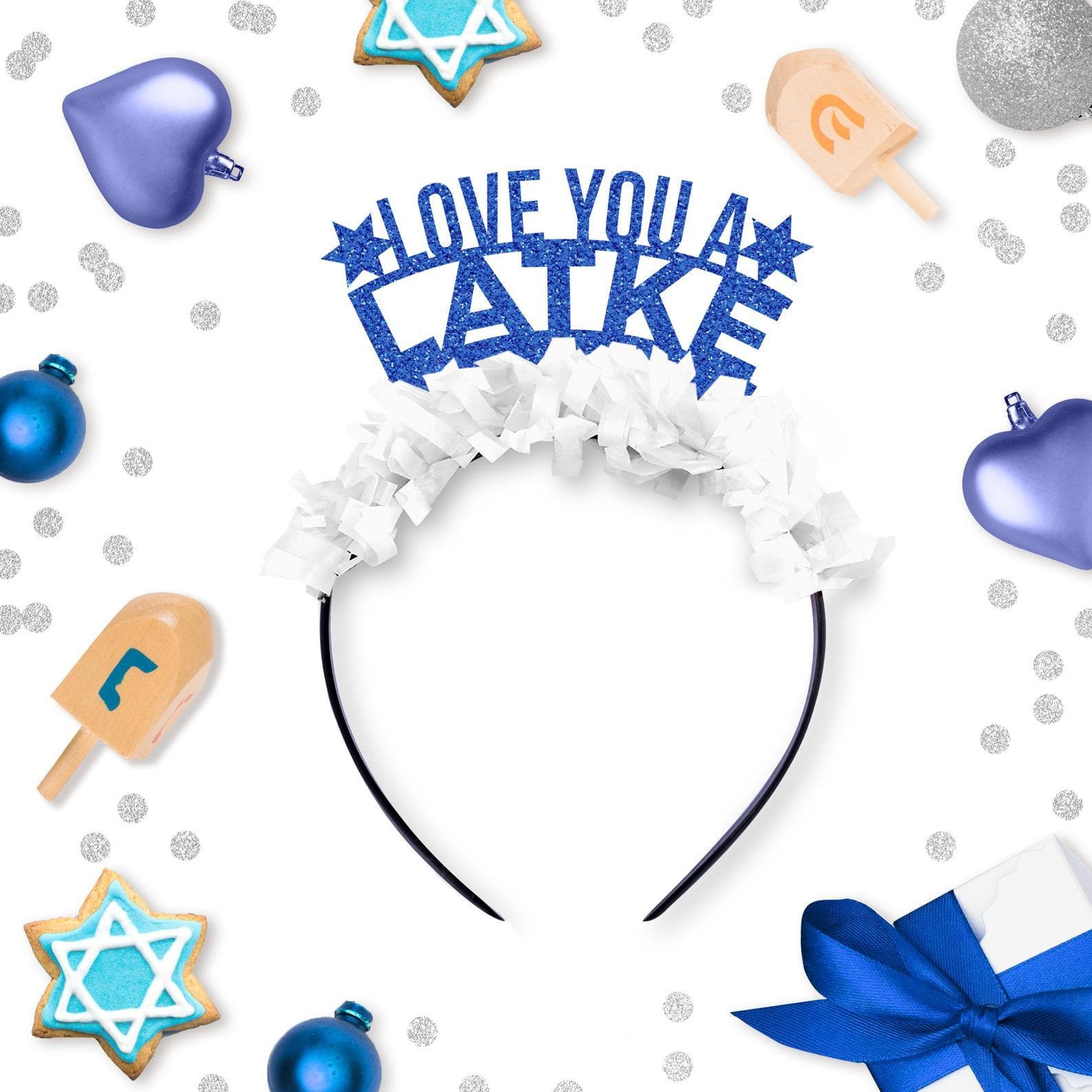 Festive Gal Headbands Blue Happy Challah Days and Love You a Latke Headbands - Set of Two