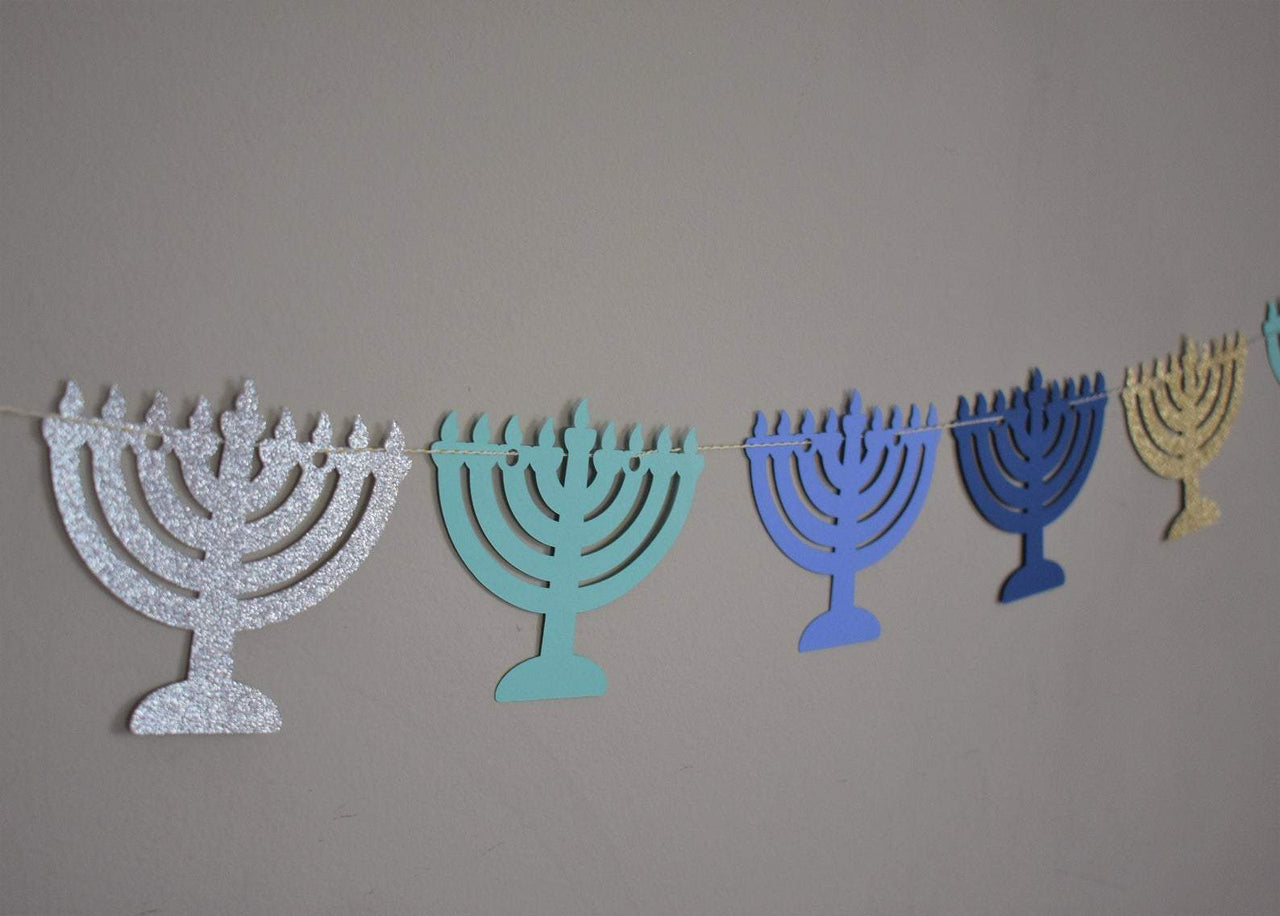 The KitCut - Menorah Garland - Blue and Glitter - ModernTribe