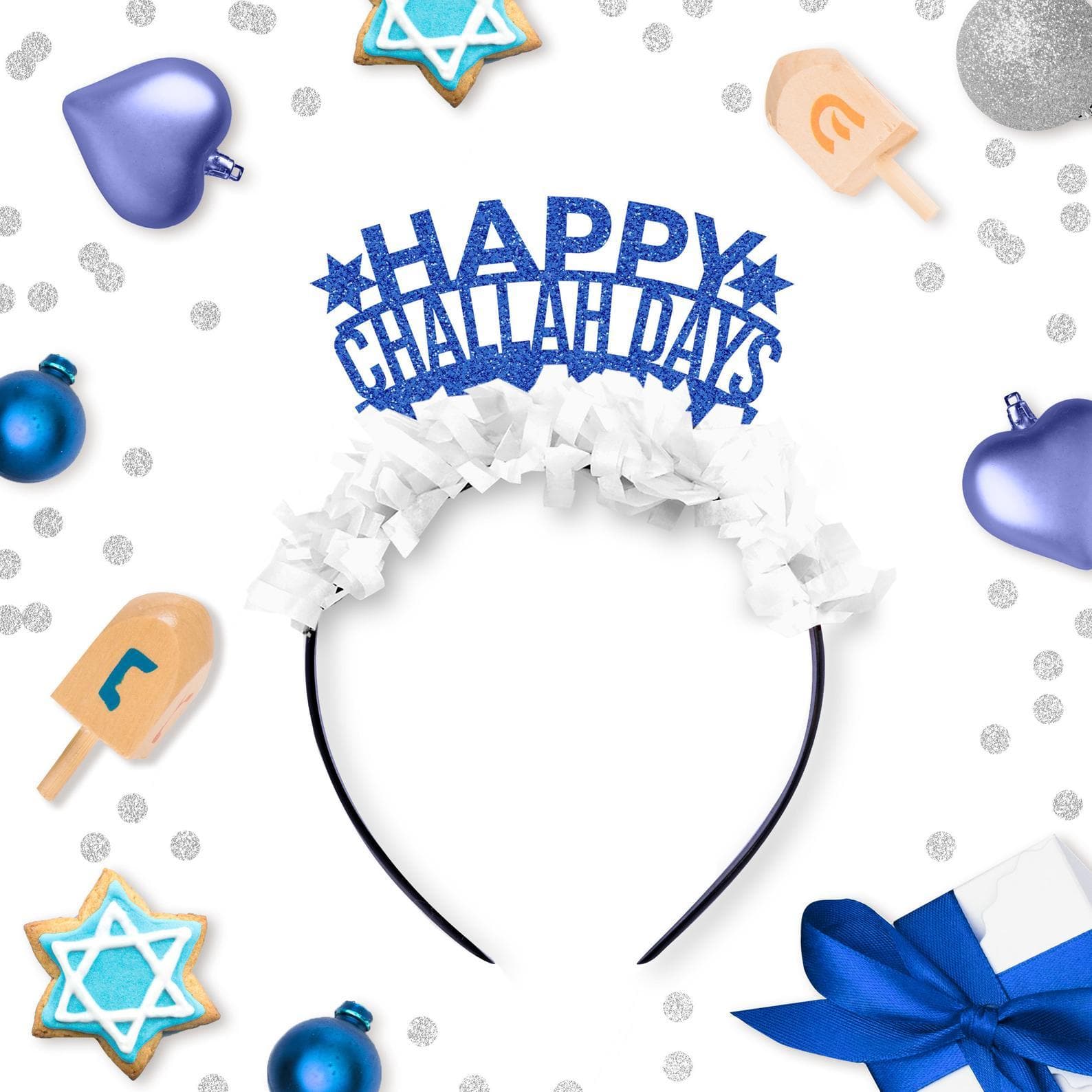 Festive Gal Headbands Blue Happy Challah Days and Love You a Latke Headbands - Set of Two