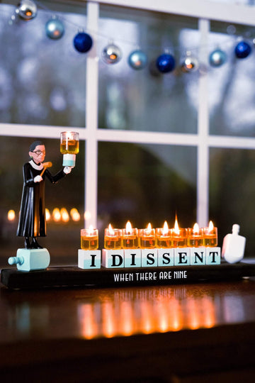 The Glamorous Elephant Menorahs "I Dissent" RBG Ruth Bader Ginsburg Menorah - Standard or Oil