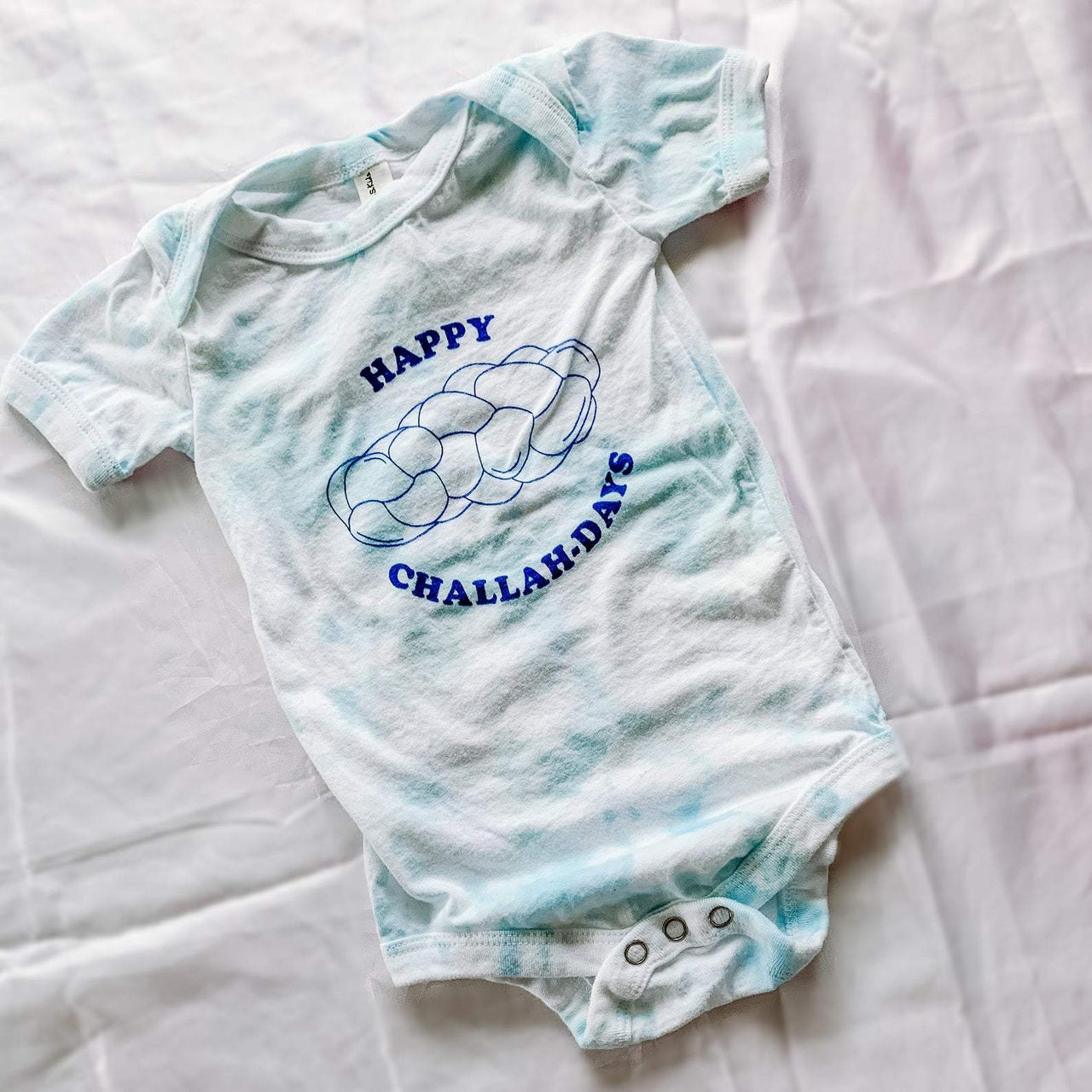 Pink Sundays Studio - Happy Challah Days Tie Dye Baby Onesie - ModernTribe