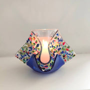 Shevi B Glass Creations Candlesticks Yahrzeit Candle Holder - Rainbow Stone