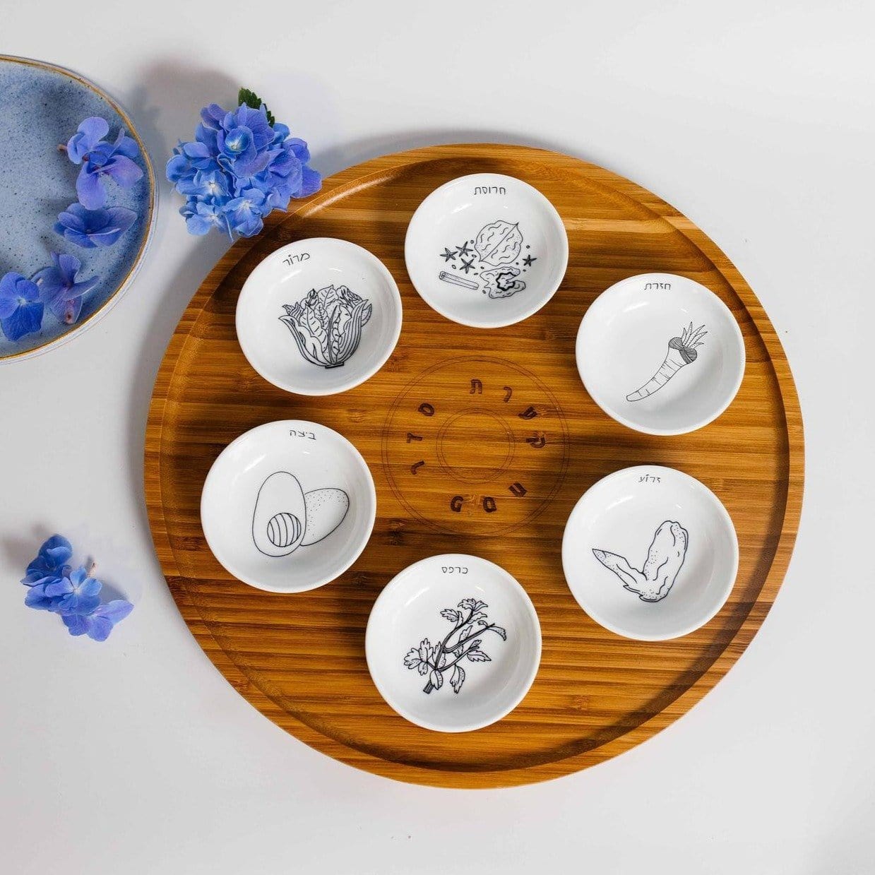 Mickala Design - Modern Bamboo and Porcelain Seder Plate - Black and White - ModernTribe