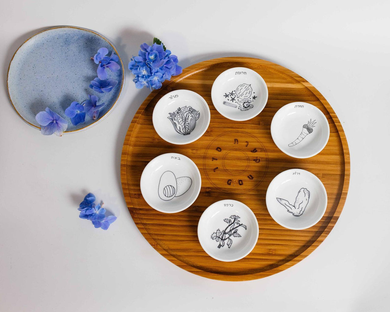 Mickala Design - Modern Bamboo and Porcelain Seder Plate - Black and White - ModernTribe