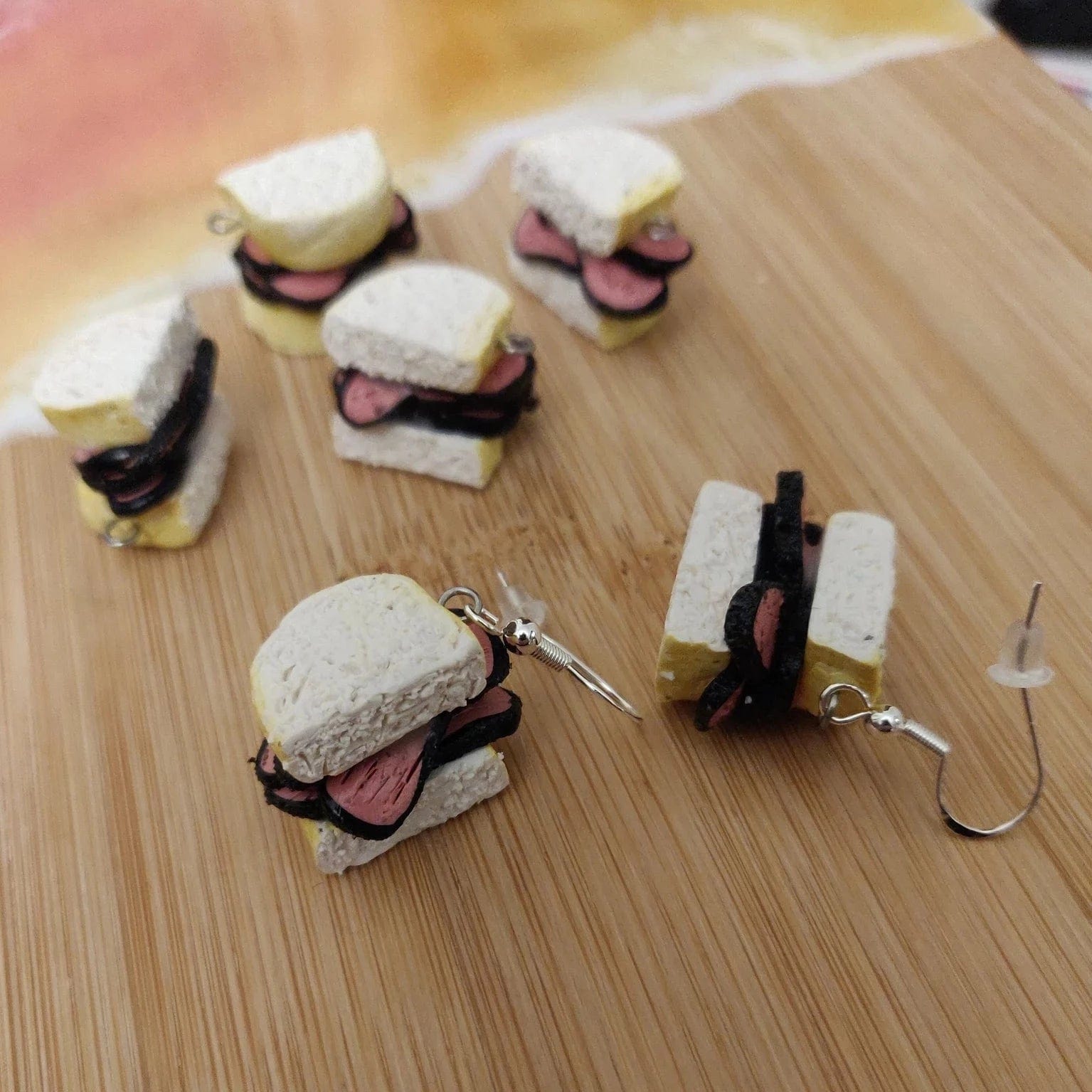 Marshmallow Twists Earrings Pastrami on Rye Earrings