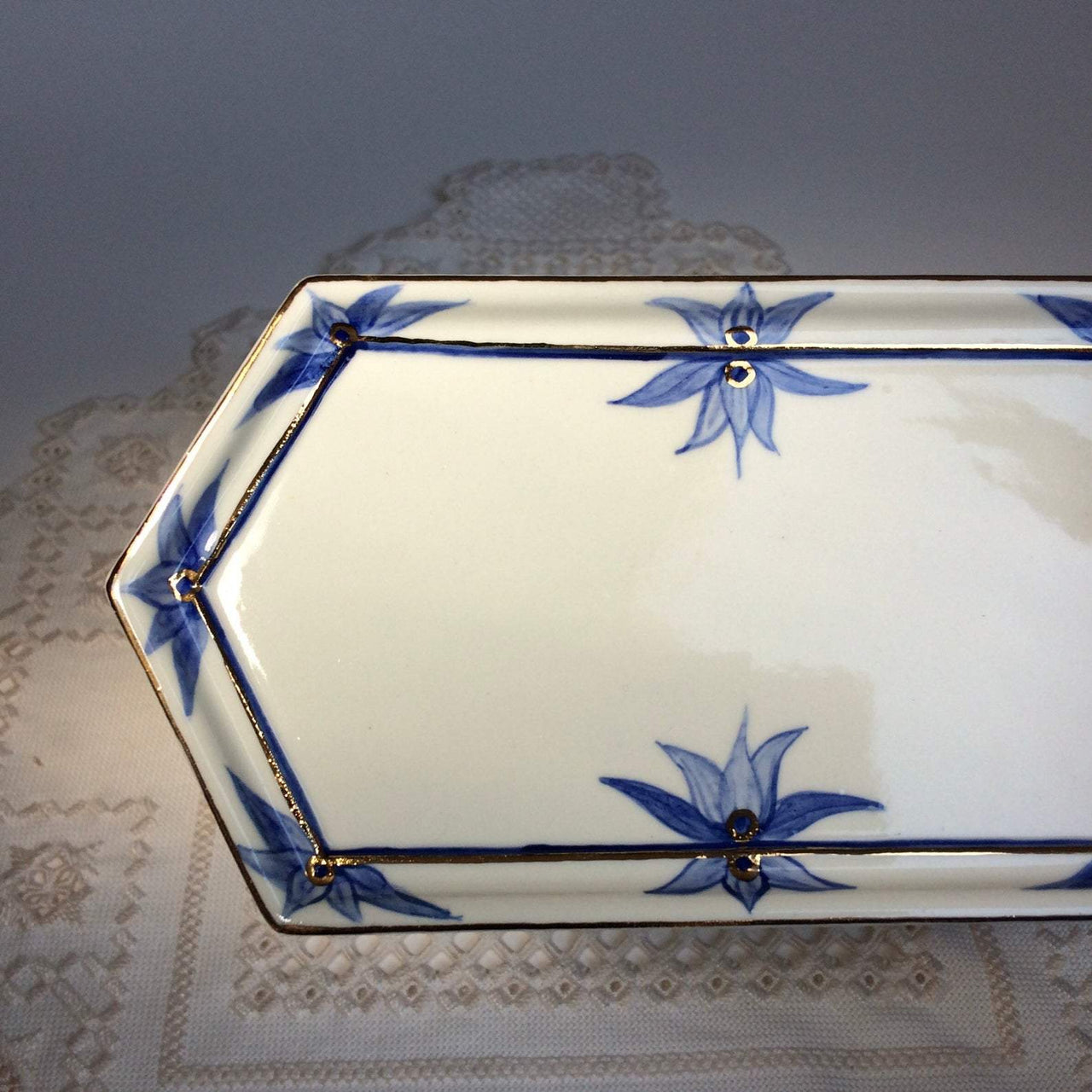 Judaica Hungarica - Blue and White Porcelain Shabbat Candlesticks - ModernTribe