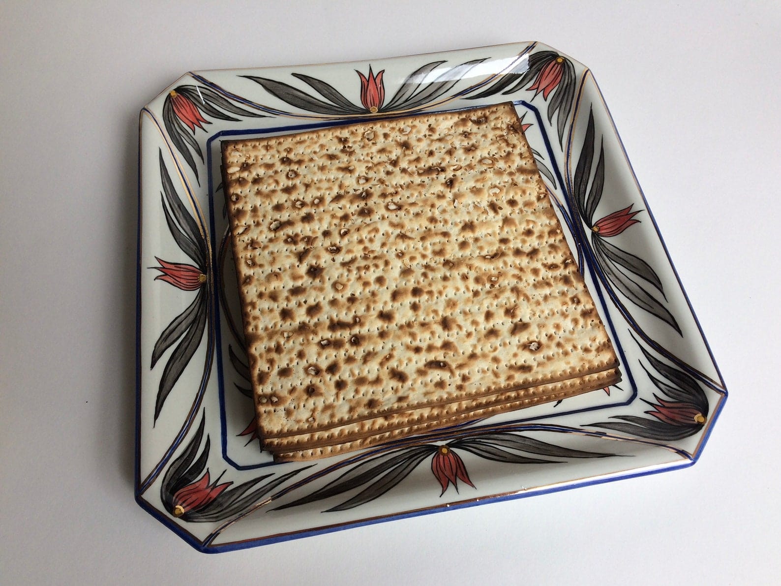 Judaica Hungarica Matzah Plates Salmon, Gray and Gold Floral Porcelain Matzah Plate
