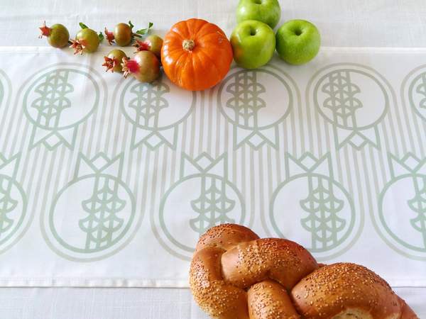 Studio Armadillo - Modern Geometric Pomegranate Table Runner - Sage - ModernTribe