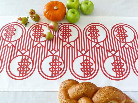 Modern Geometric Pomegranate Table Runner - Red