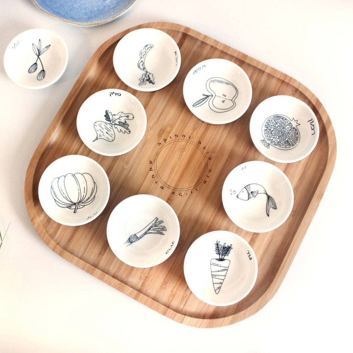 Mickala Design - Modern Rosh Hashanah Seder Plate - Black and White - ModernTribe