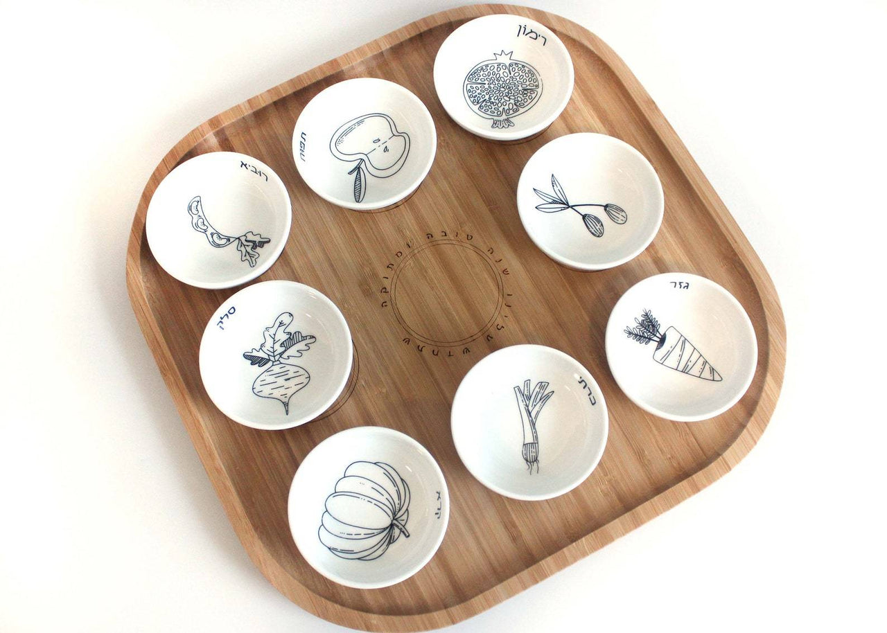 Mickala Design - Modern Rosh Hashanah Seder Plate - Black and White - ModernTribe