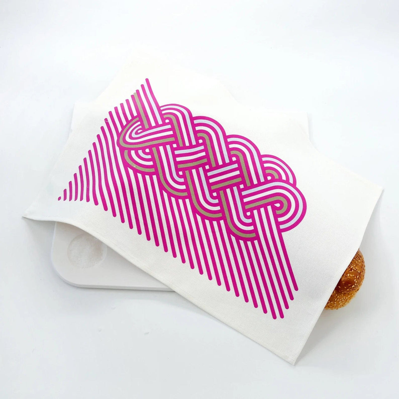 Studio Armadillo - Op - Art Cotton Challah Cover - Pink, Khaki and Light Blue - ModernTribe