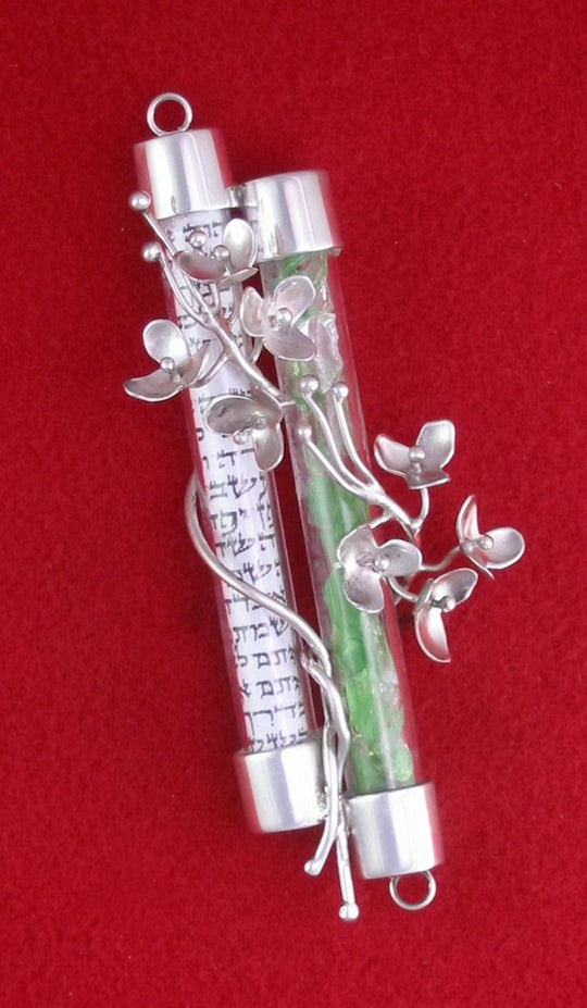Double Flowers Wedding Shards Mezuzah