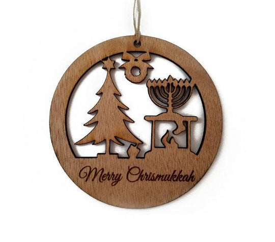 Wood Chrismukkah Ornament