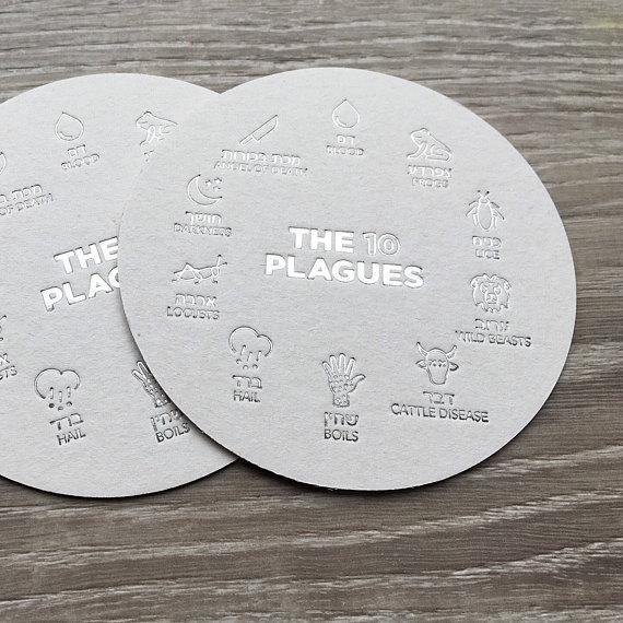 Matanote Stationery - Silver 10 Plagues Passover Coasters, Set of 18 - ModernTribe