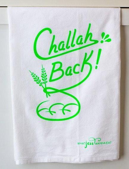 What Jew Wanna Eat Tea Towel Challah Back Towel - Neon Green