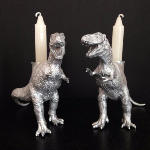 The Vanilla Studio Candlesticks Dinosaur Shabbat Candlesticks in Silver