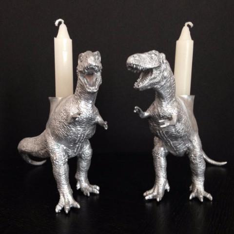 The Vanilla Studio - Dinosaur Shabbat Candlesticks in Silver - ModernTribe