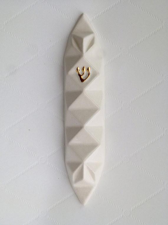 Studio Armadillo - Origami Mezuzah - White and Gold - ModernTribe