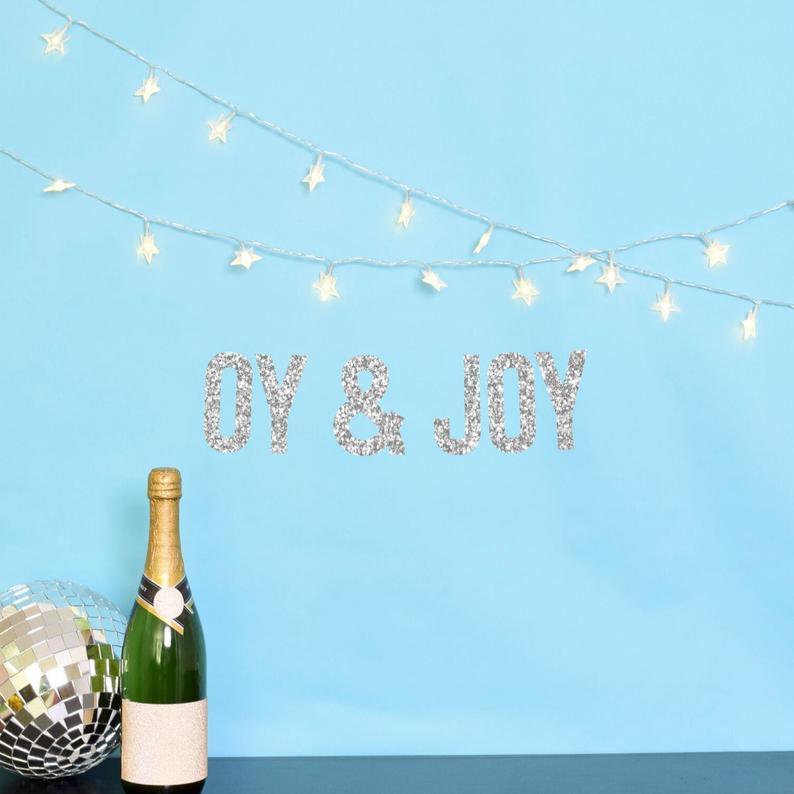 The Happy Ginger Co. Decor Silver Oy and Joy Glitter Banner - Silver or Blue