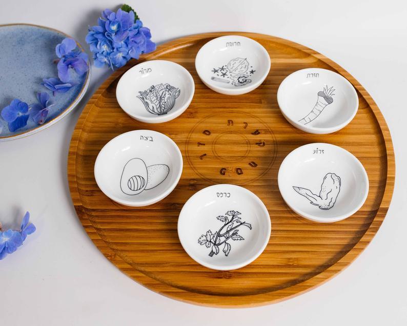 Mickala Design - Modern Bamboo and Porcelain Seder Plate - Black and White - ModernTribe