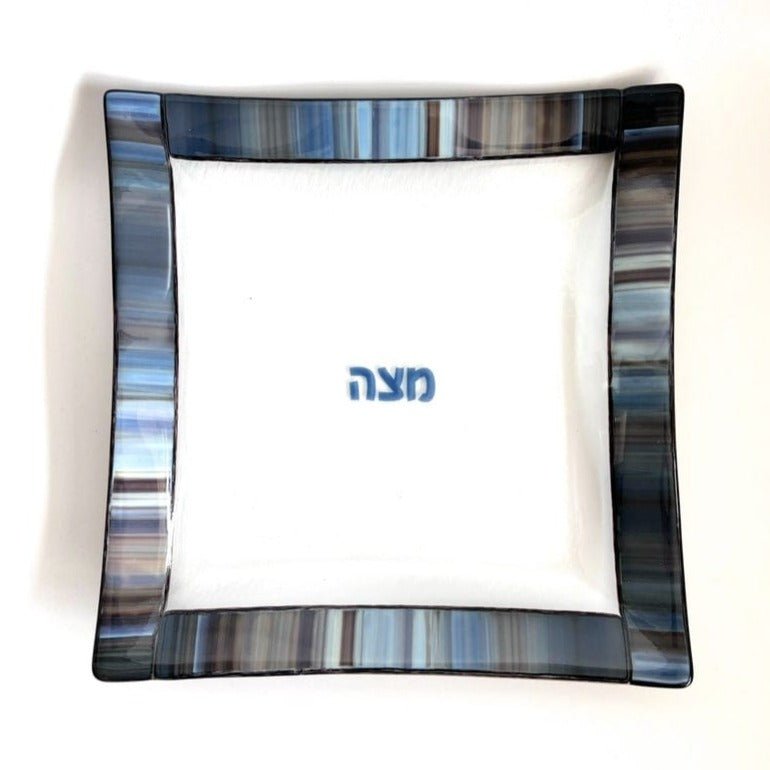 Shevi B Glass Creations - Fused Glass Matzah Tray - Gray and Blue - ModernTribe