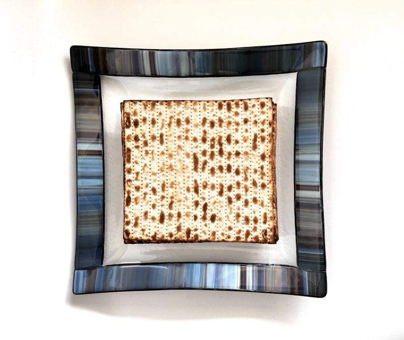 Shevi B Glass Creations - Fused Glass Matzah Tray - Gray and Blue - ModernTribe