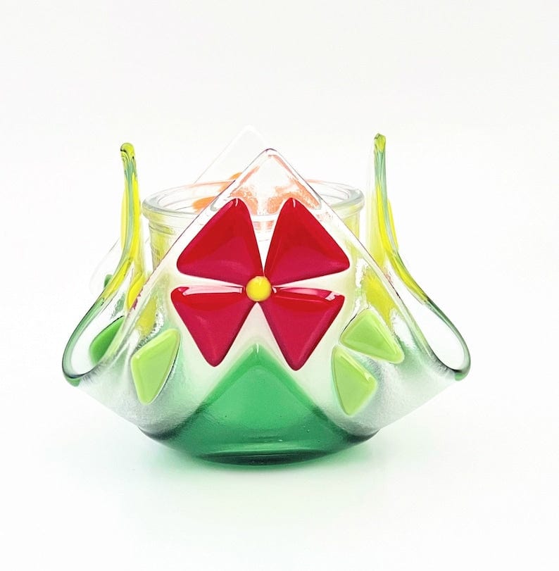 Shevi B Glass Creations - Floral Yahrzeit Candle Holder - Colorful Floral - ModernTribe