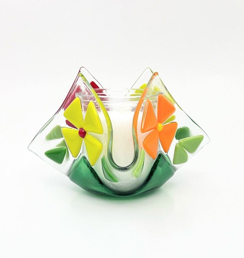 Shevi B Glass Creations Candlesticks Floral Yahrzeit Candle Holder